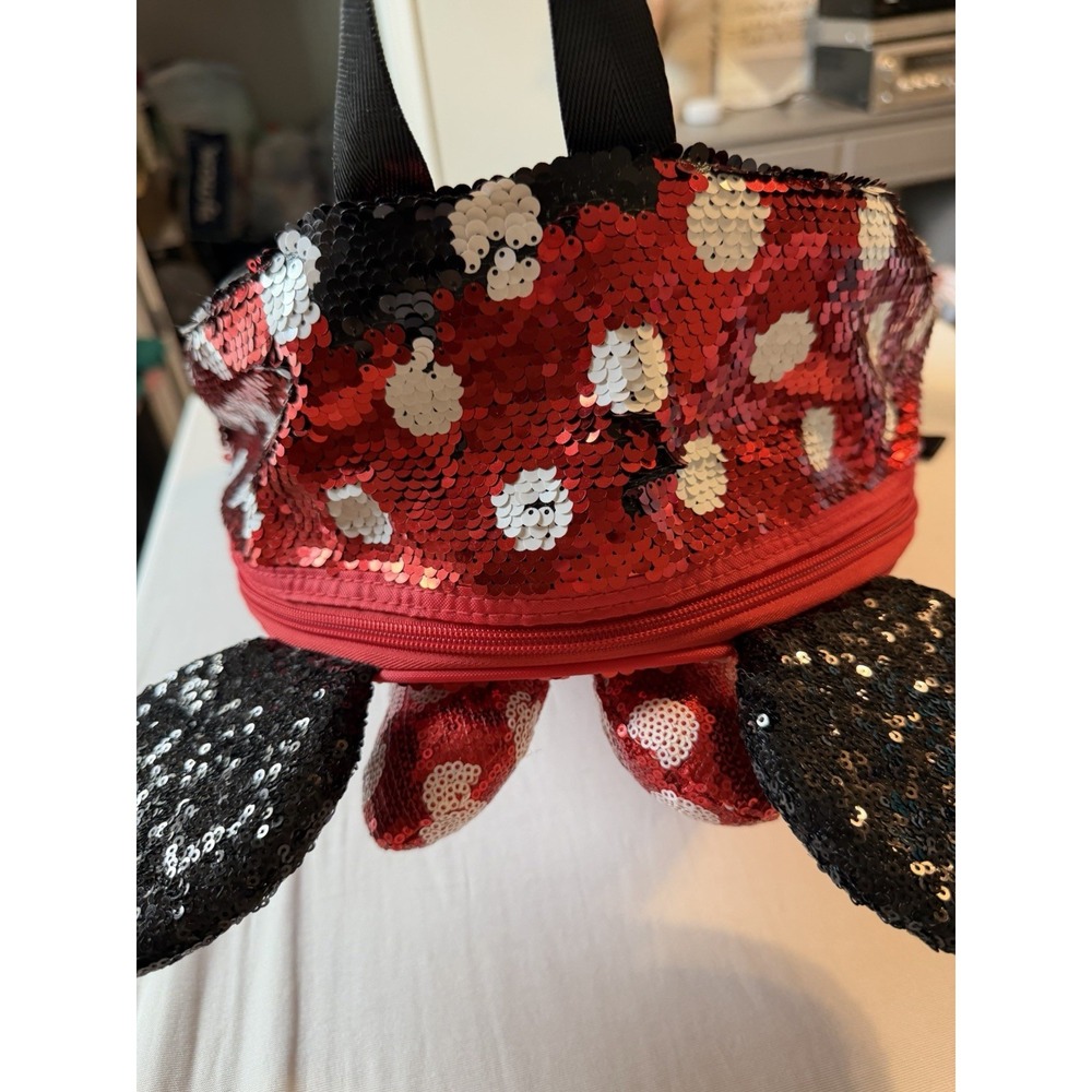 Disney Parks Minnie Mouse Polka Dot Red Sequin Backpack Bag Bow And Ears EUC - Picture 5 of 8